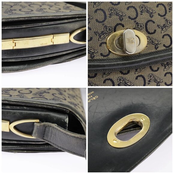 CELINE C Sulky Shoulder Bag Canvas Navy Beige - Picture 15 of 16